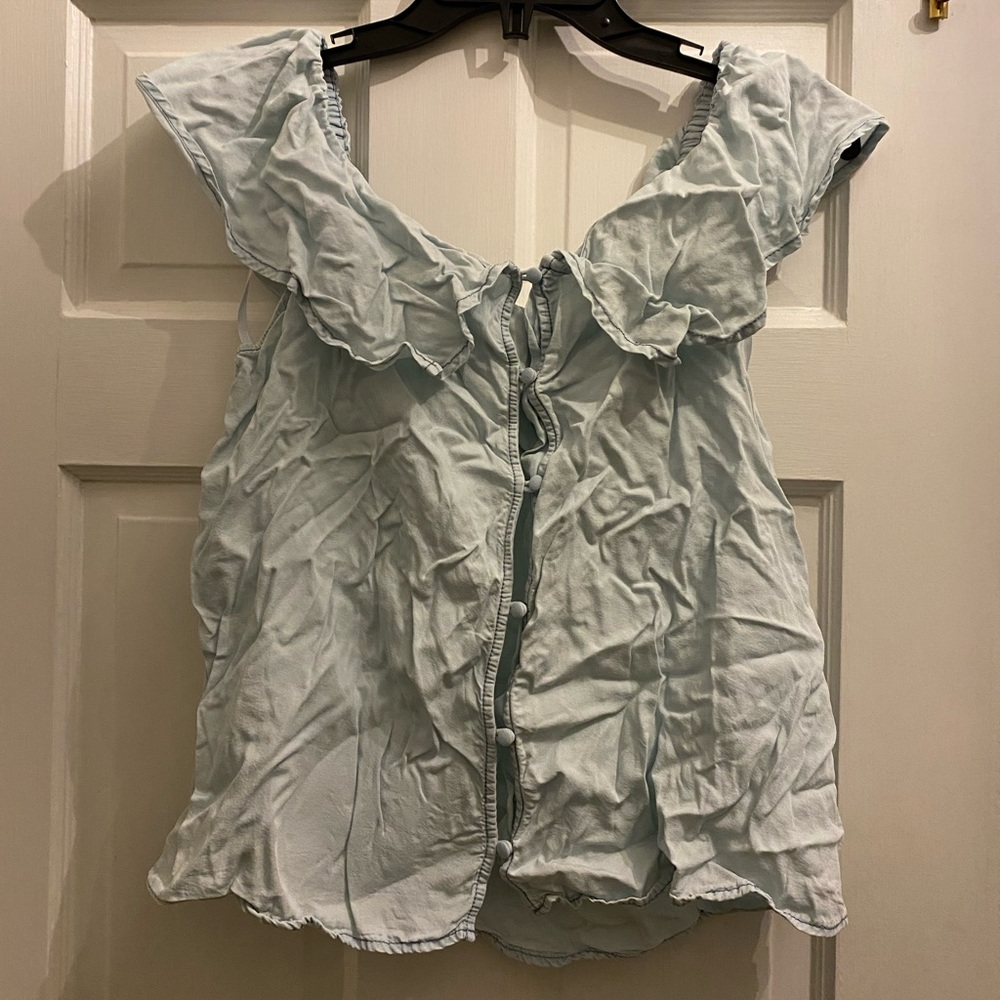 Blue Off-the-Shoulder Top with Buttons